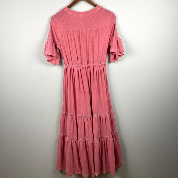 Anthropologie Sundry 1 Maxi Dress Small Pink Tiered Peasant Ruffle Short Sleeve - Picture 8 of 12